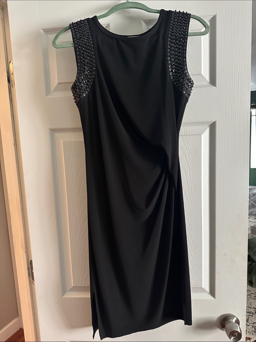 MICHAEL Michael Kors Black Beaded Shoulder Sheath Dress